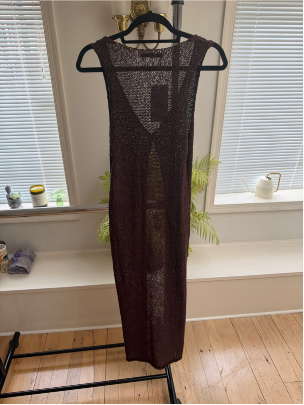 Women's Because Of Alice Crochet Knit Maxi Waistcoat Brown Size M - Picture 6 of 9